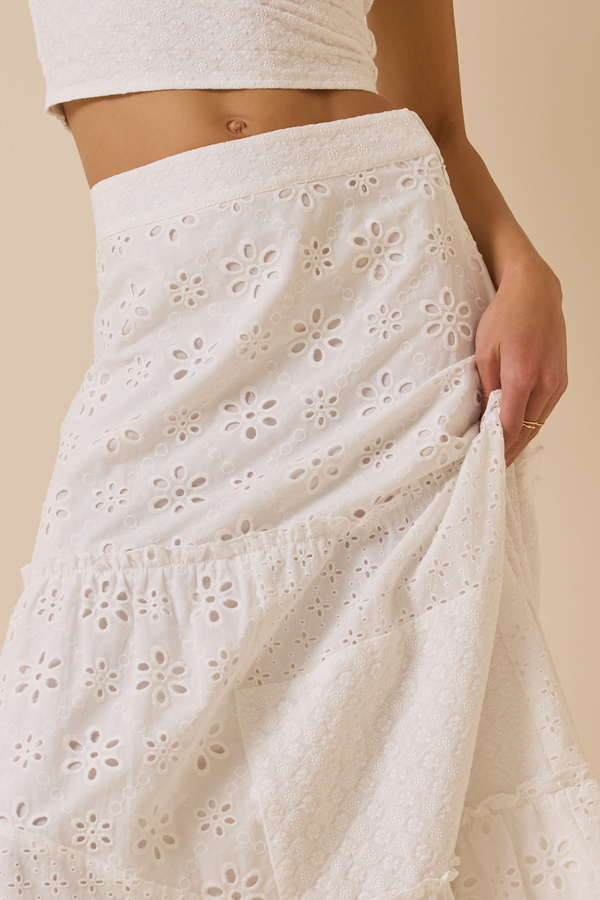 Nalia Eyelet Tiered Midi Skirt Detail 2 - Altar'd State