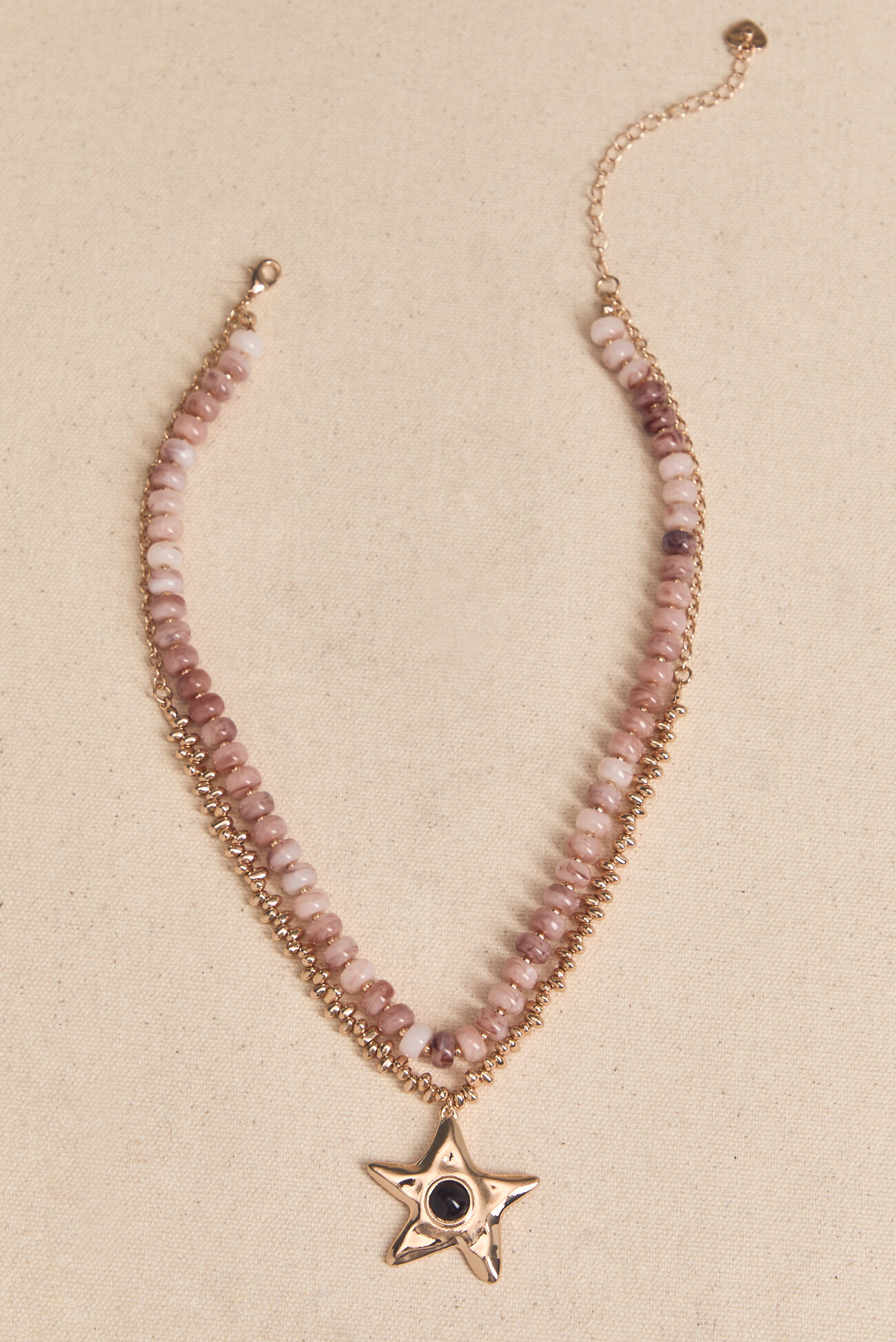 Gold Star and Pink Beaded Layered Necklace