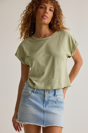 Demi Slub Roll Sleeve Tee - Altar'd State - 