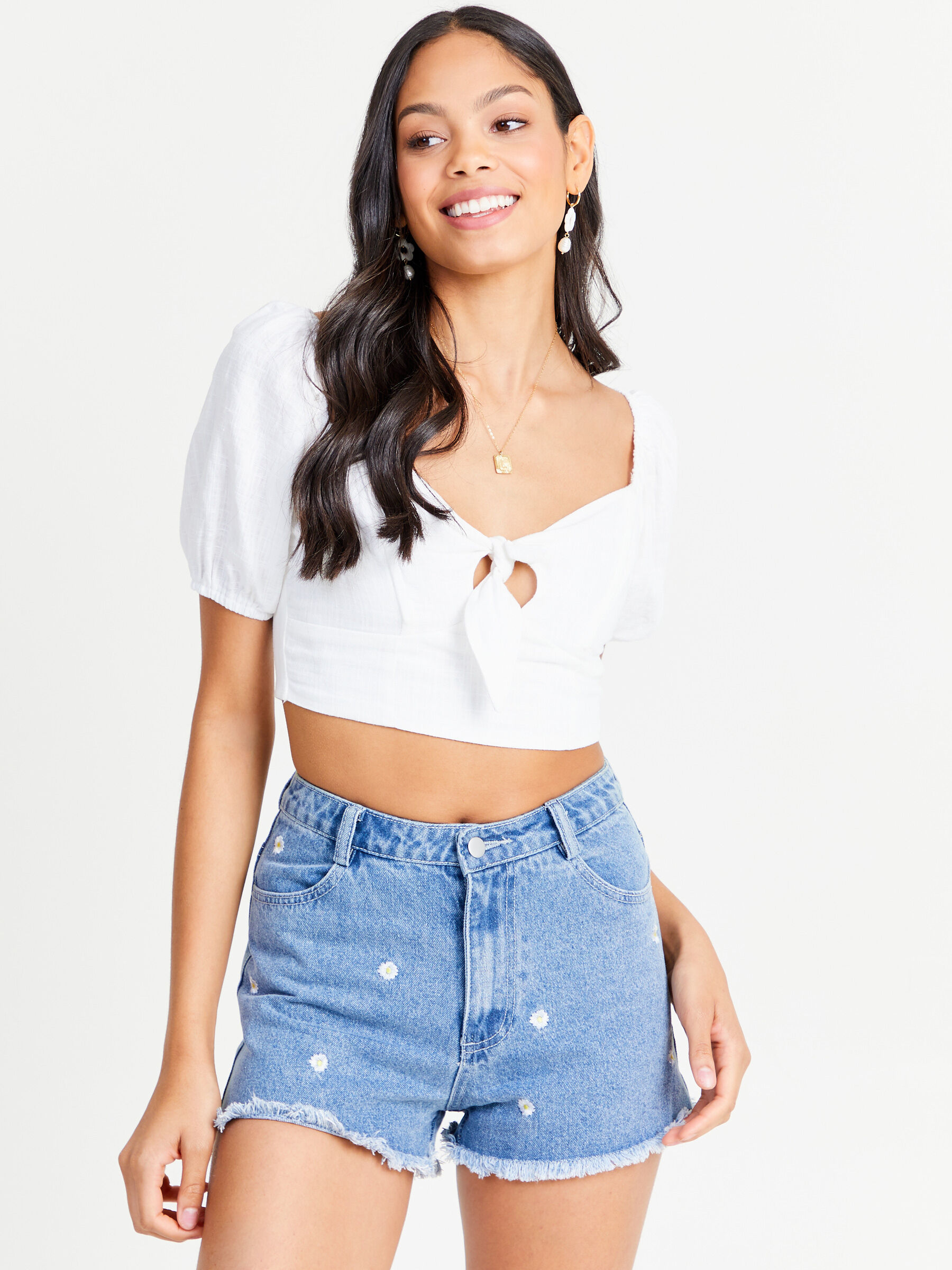 Daisy Embroidered Denim Shorts | Altar 