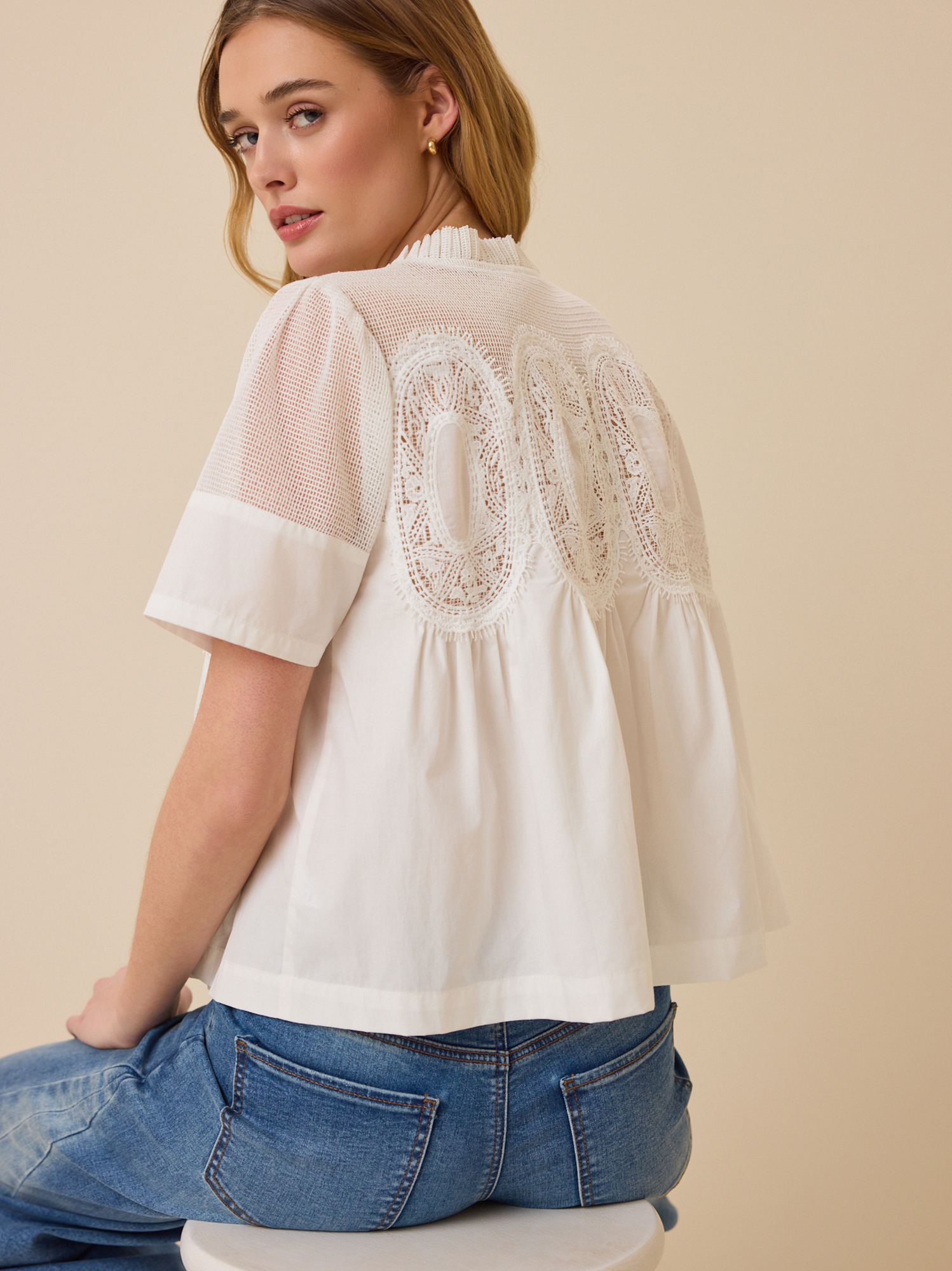 Klemmis Crochet Baby Doll Top in White | Altar'd State