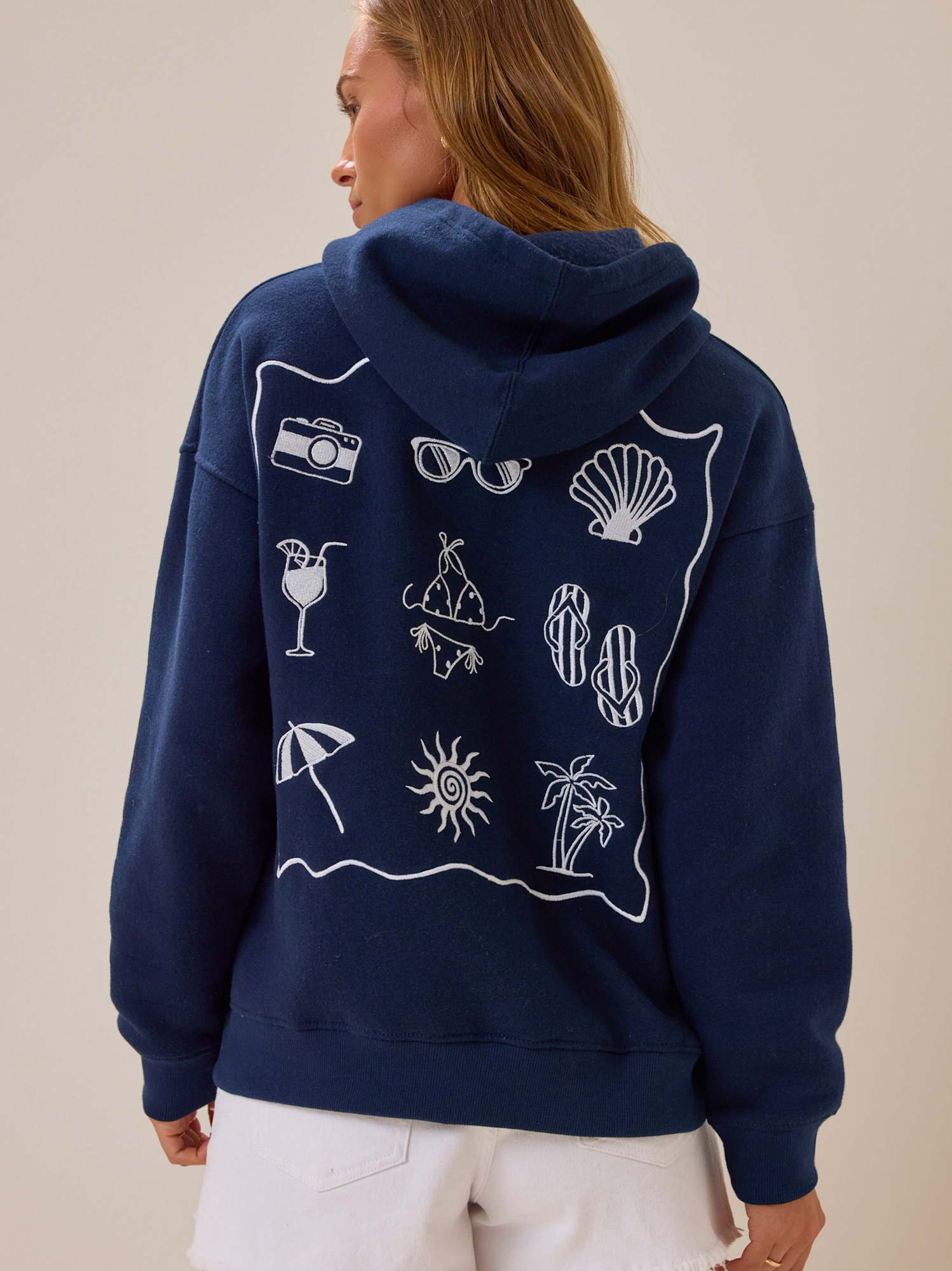 Hello Summer Embroidered Hoodie in Navy | Altar'd State