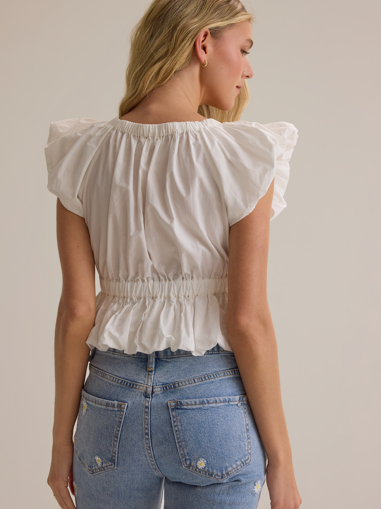 Micah Poplin Tie Front Top in White | Altar'd State