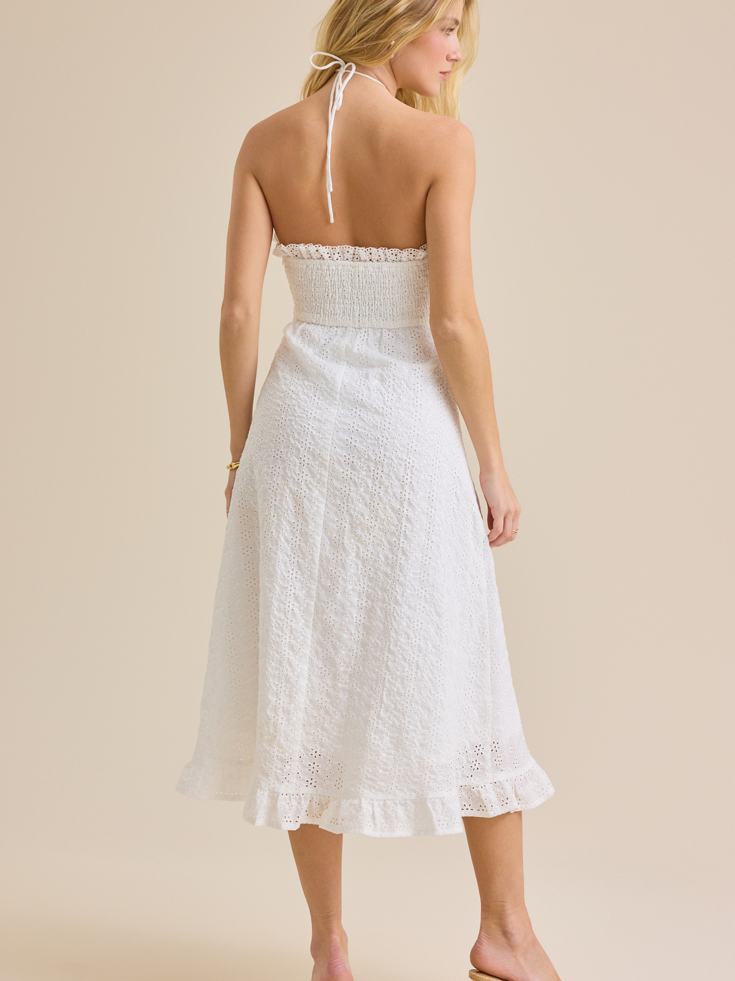 Kallum Eyelet Midi Dress in White | Altar'd State