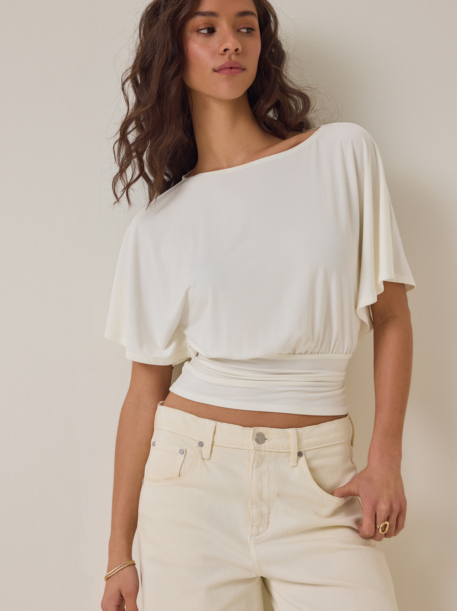 Mina Boatneck Fitted Top in Ivory | Altar'd State