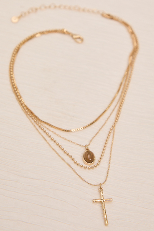 Dainty Layered Cross Necklace - Altar'd State - 