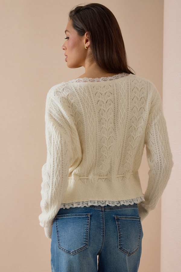 Tobi Pointelle Button Cardigan Detail 5 - Altar'd State