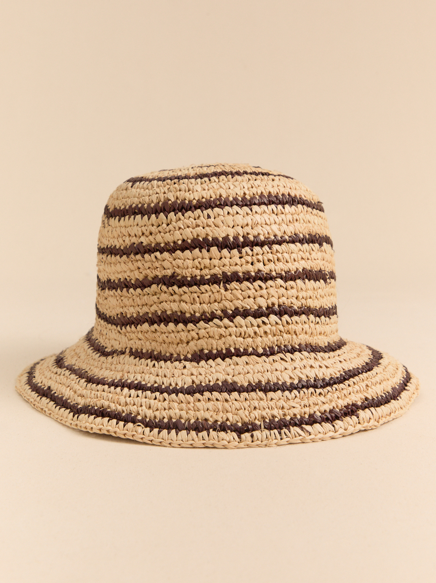 Anthropologie Raffia Straw Bucket Hat Tan Wine Stripe NEW By Anthropologie Straw Bucket Hat at MarketFair Shoppes in  main image 2