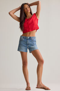 Shari Cherry Denim Shorts Detail 3 - Altar'd State