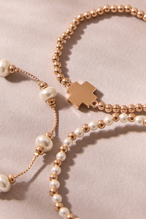 Pearl Cross Stretch Bracelet 3 Pack - Altar'd State - 