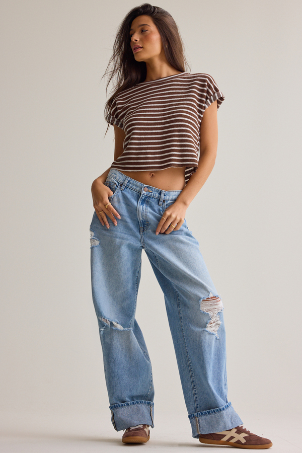 Hattie Stripe Roll Sleeve Crew Detail 3 - Altar'd State