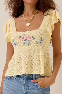 Kaiya Floral Pointelle Babydoll Top Detail 2 - Altar'd State