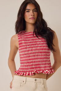 Meadow Gingham Ruched Ruffle Tank Detail 2 - Altar'd State