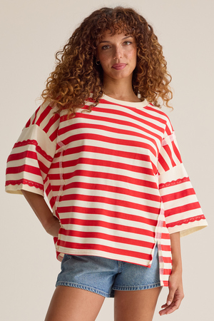 Alba Oversized Stripe Lace Trim Top - Altar'd State