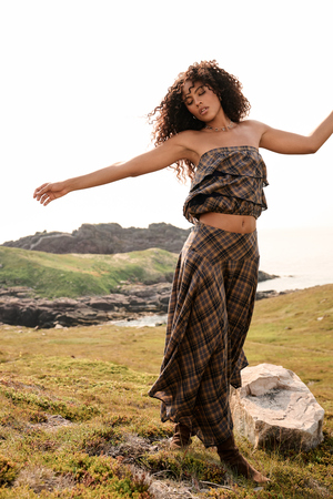Lia Plaid Handkerchief Midi Skirt - Altar'd State - 