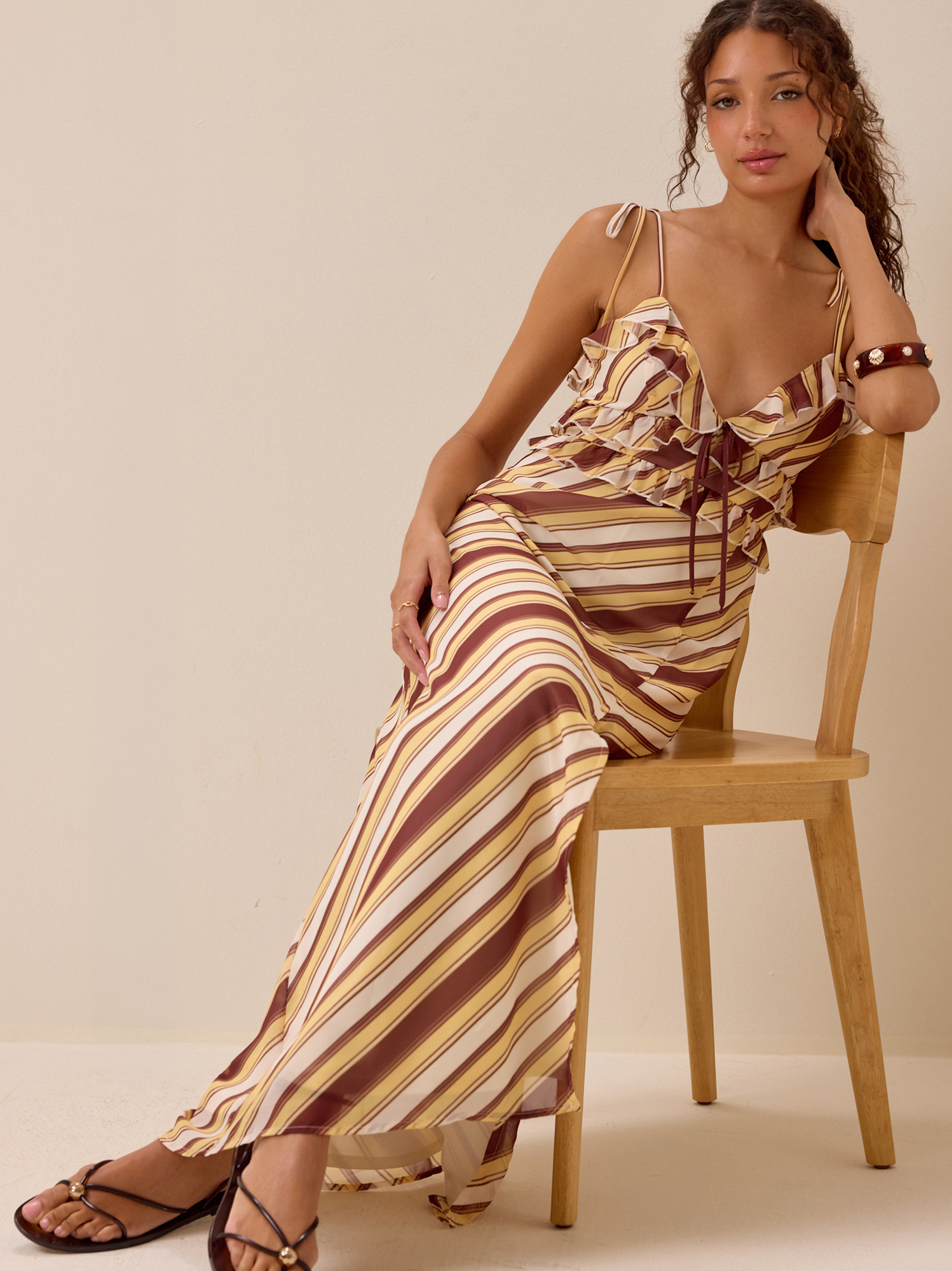 brown dress altar'd state Altar'd State | Tessa Ruffled Maxi Dress | BROWN-YELLOW | Material: 100% Polyester, Lining: 100% Polyester