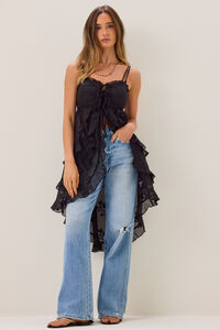 Amiah Ruffle Tie Front Kimono Detail 3 - Altar'd State