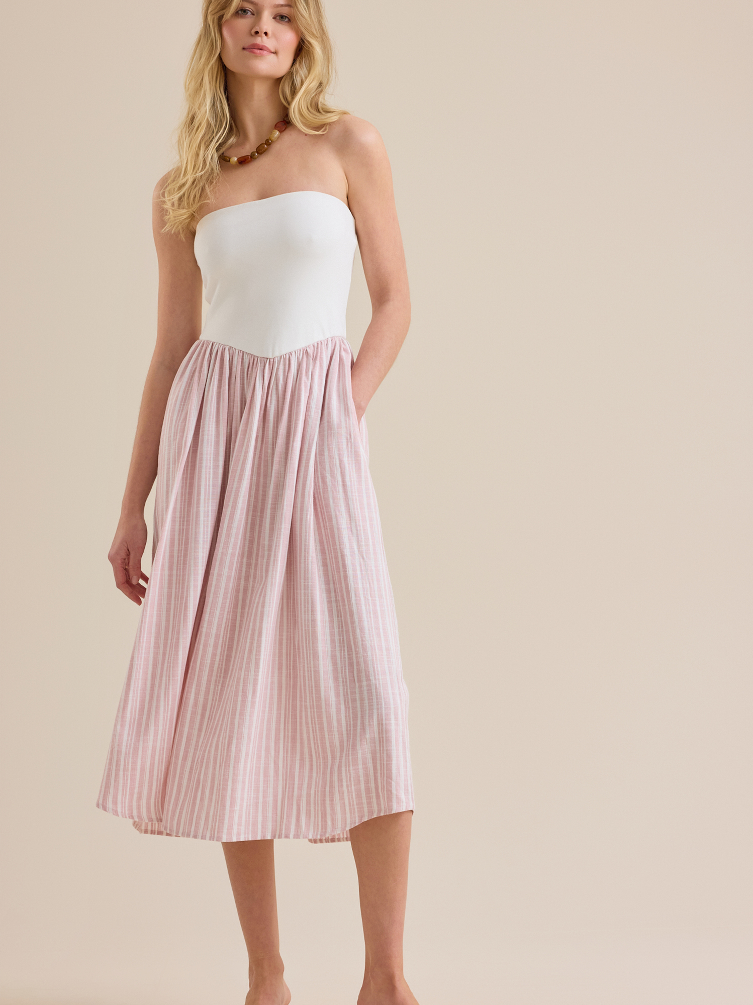 Dalia Strapless Maxi Dress in Ivory & Pink | Altar'd State