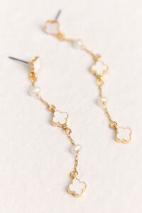 18K Gold Clover Pearl Drop Earrings Detail 2 - Altar'd State