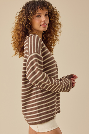 Talia Striped V-Neck Sweater - Altar'd State - 