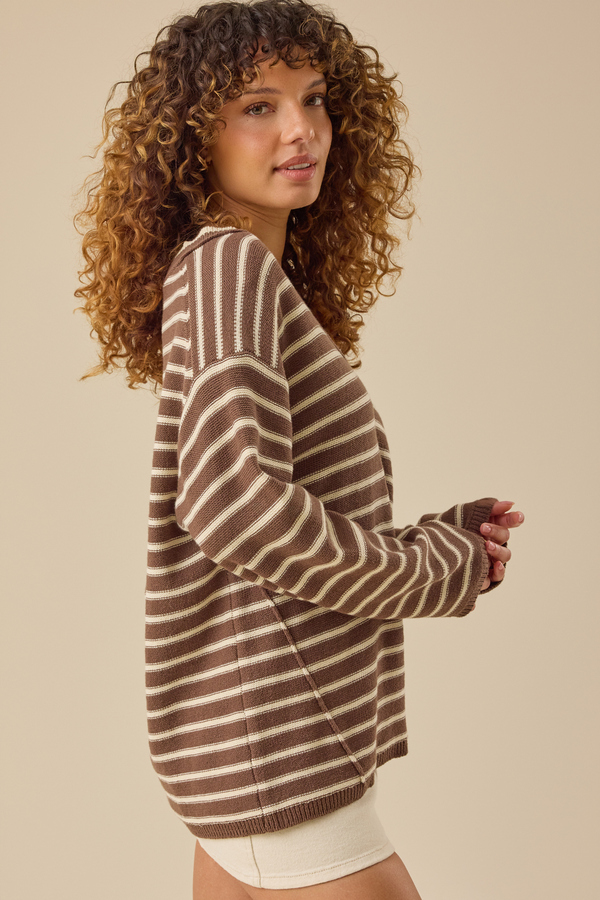 Talia Striped V-Neck Sweater Detail 4 - Altar'd State