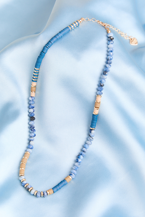 Marble Blue & Gold Beaded Statement Necklace - Altar'd State