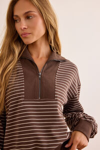 Fine Line Stripe Quarter-Zip Pullover Detail 2 - Altar'd State