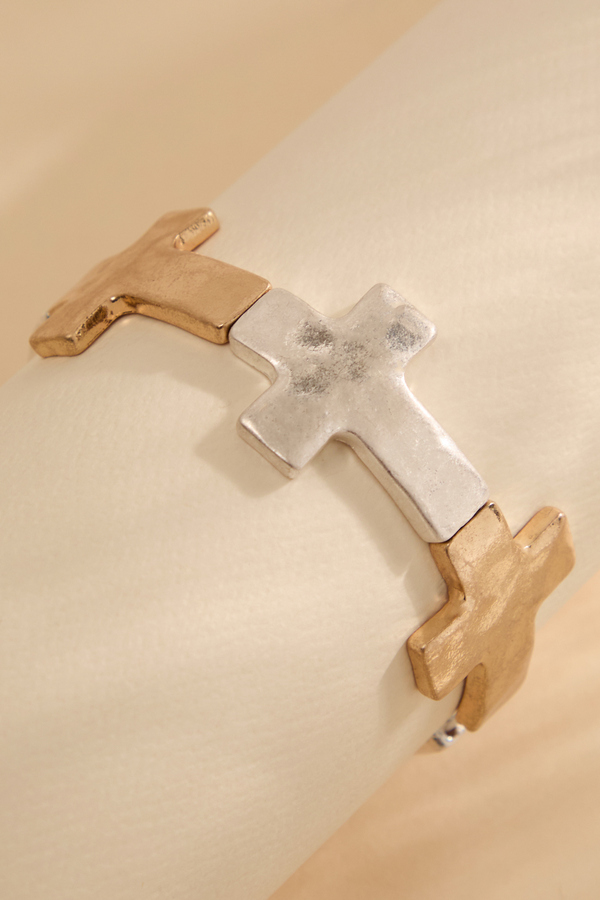 Hammered Cross Stretch Bracelet - Altar'd State