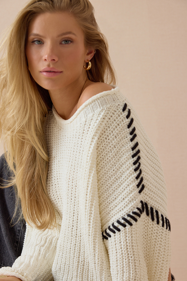 Violetta Whipstitch Pullover Sweater Detail 4 - Altar'd State