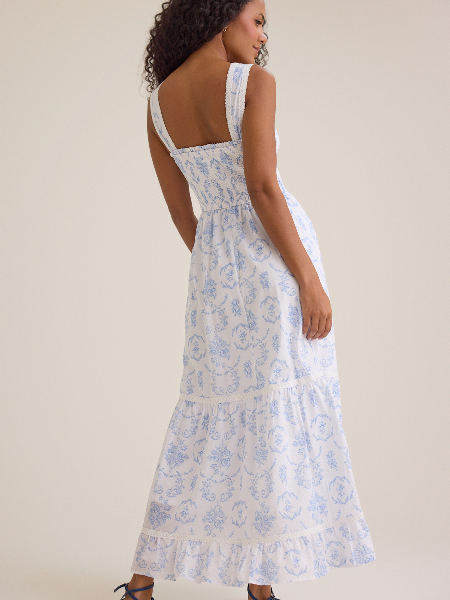 Altar'd State | Kennedy Floral Maxi Dress | WHITE-BLUE | Material: 100% Cotton | XL