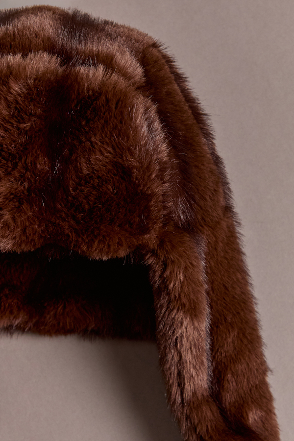Hazelnut Plush Trapper Hat Detail 2 - Altar'd State