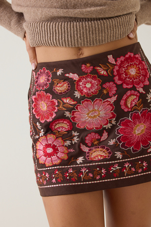 Briar Embroidered Suede Mini Skirt - Altar'd State - 