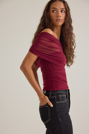 Sandy Off Shoulder Mesh Top - Altar'd State - 