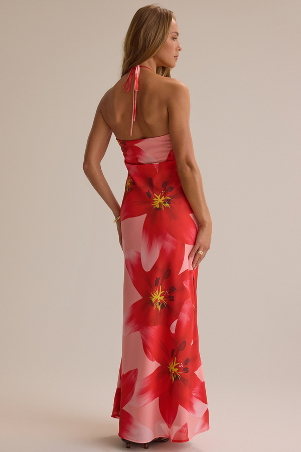 formal off the shoulder maxi dress Pink 3D Floral Off-Shoulder Maxi Dress
