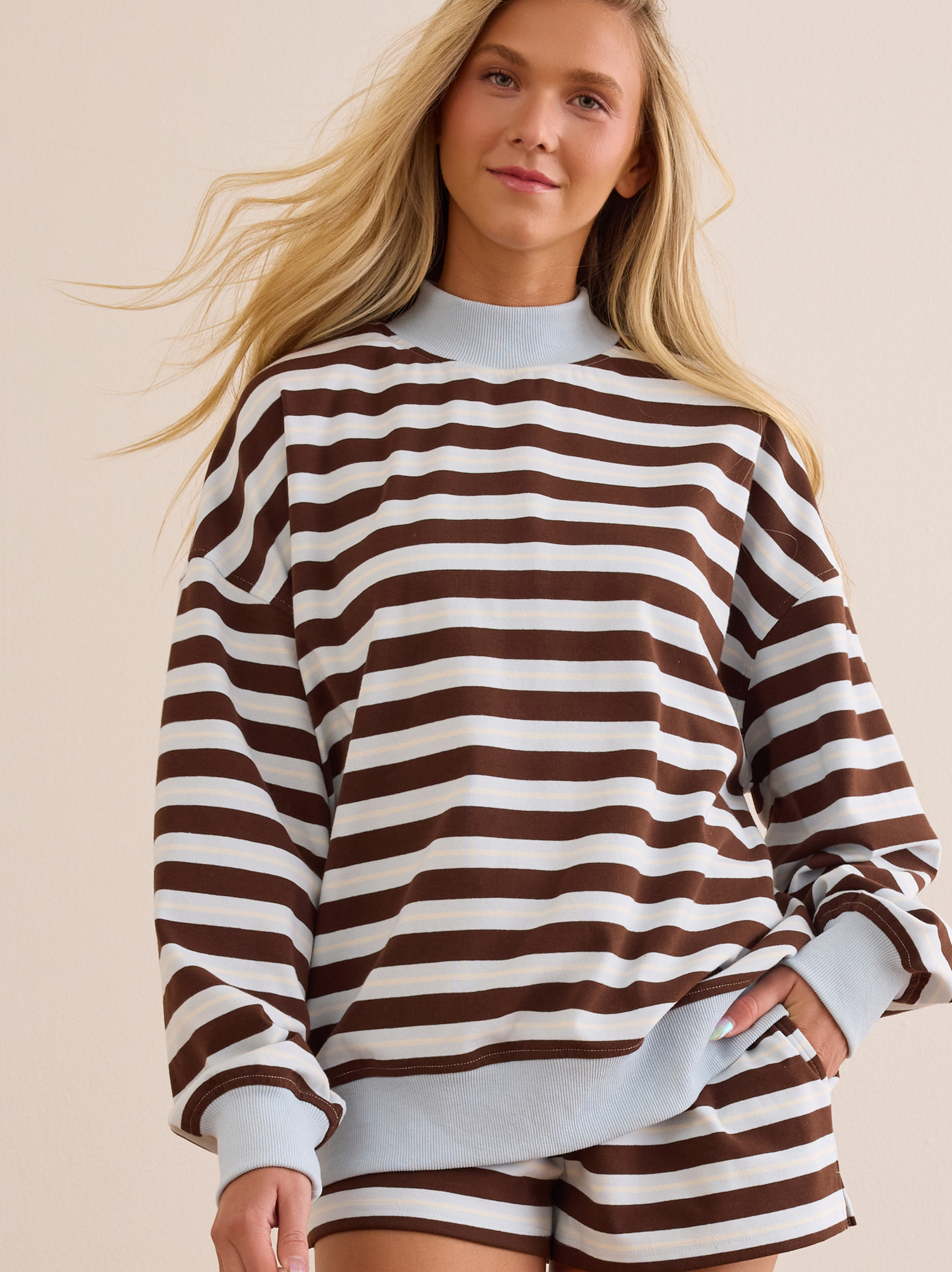 Victory Lap Stripe Mockneck in Brown & Blue | AS Revival