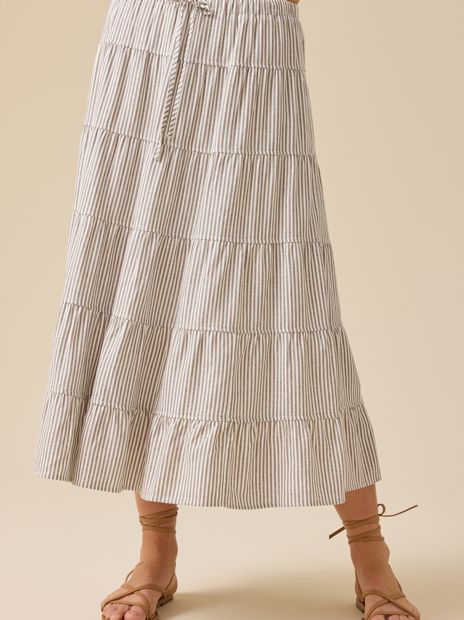 Lucy Striped Linen Skirt in Ivory & Mocha | Altar'd State