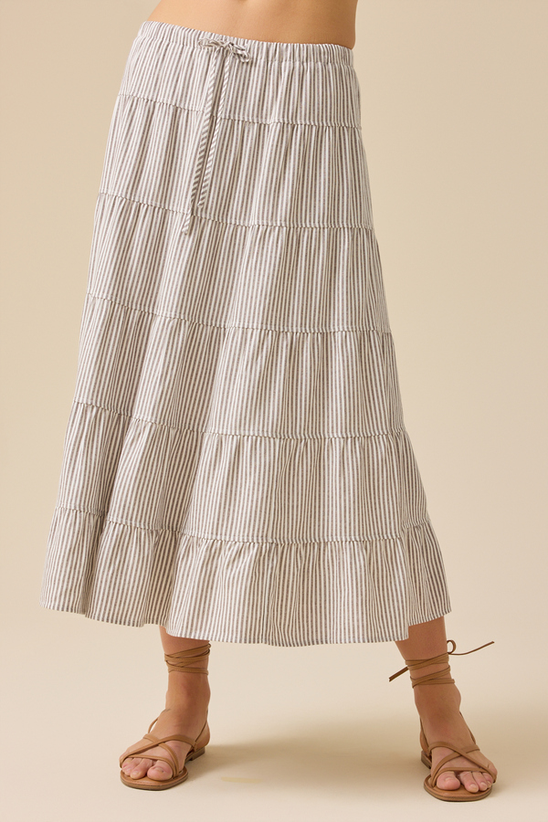 Lucy Striped Linen Skirt in Ivory & Mocha | Altar'd State