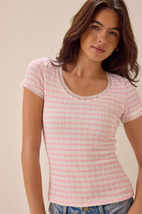 Shivani Striped Lace Trim Tee - Altar'd State
