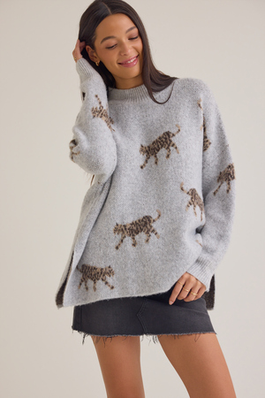 Kerri Cheetah Pullover Tunic Sweater - Altar'd State - 