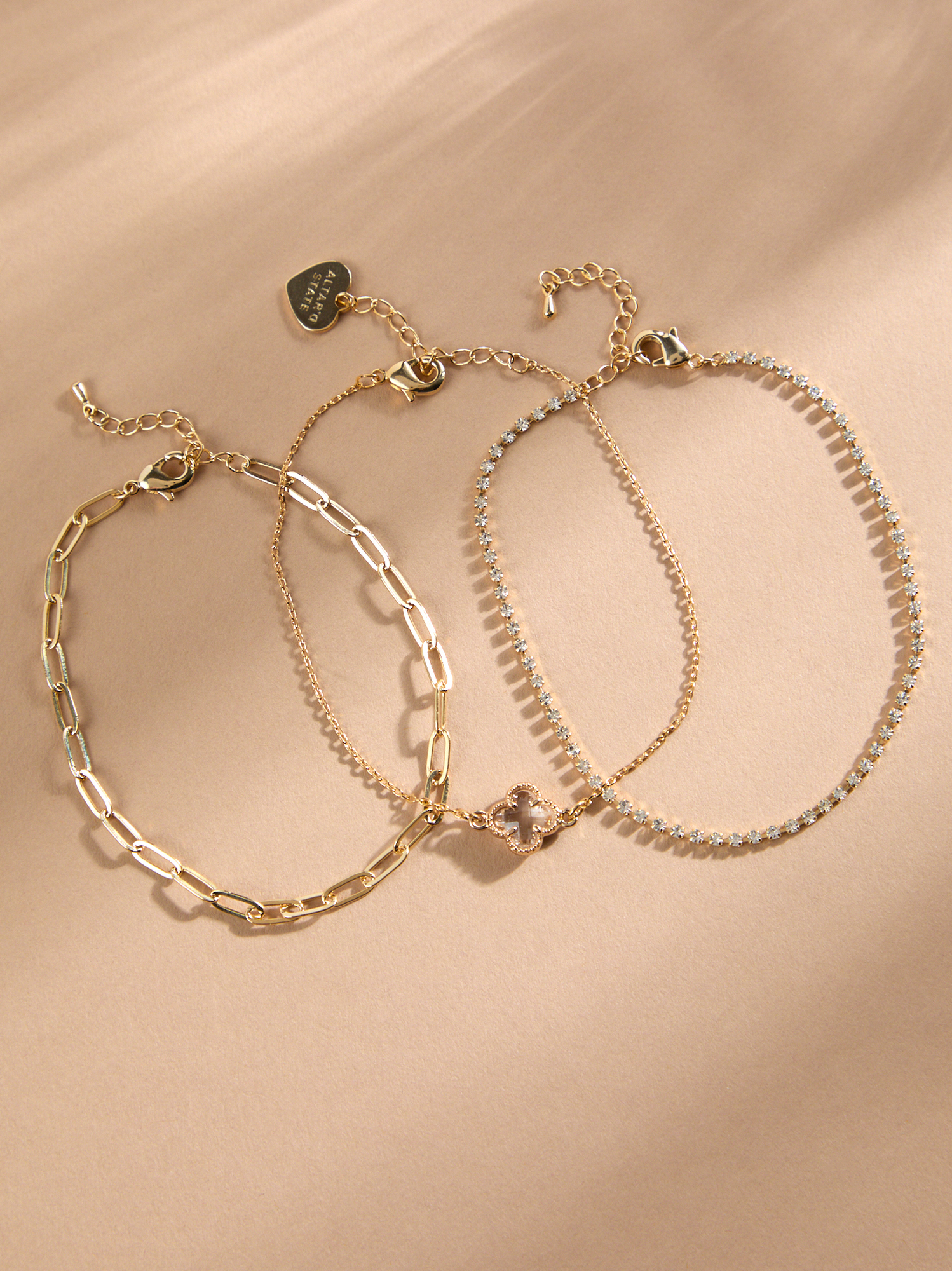 Crystal Clover Bracelet Set in Gold | Altar'd State
