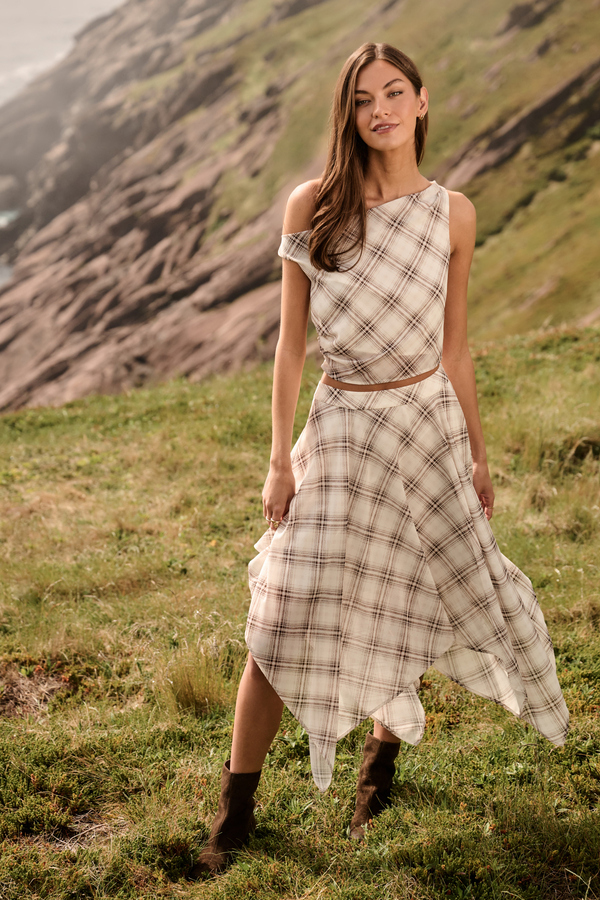 Marin Plaid Handkerchief Midi Skirt Detail 2 - Altar'd State