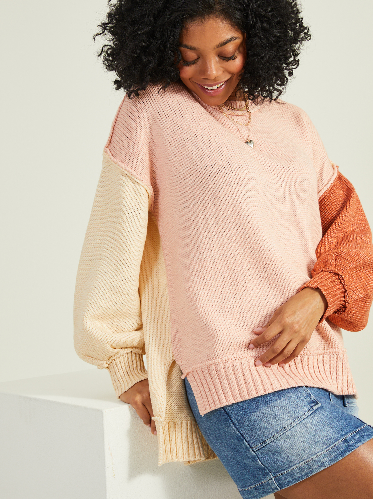 Kimia Colorblock Sweater in Pink and Ivory | Altar'd State
