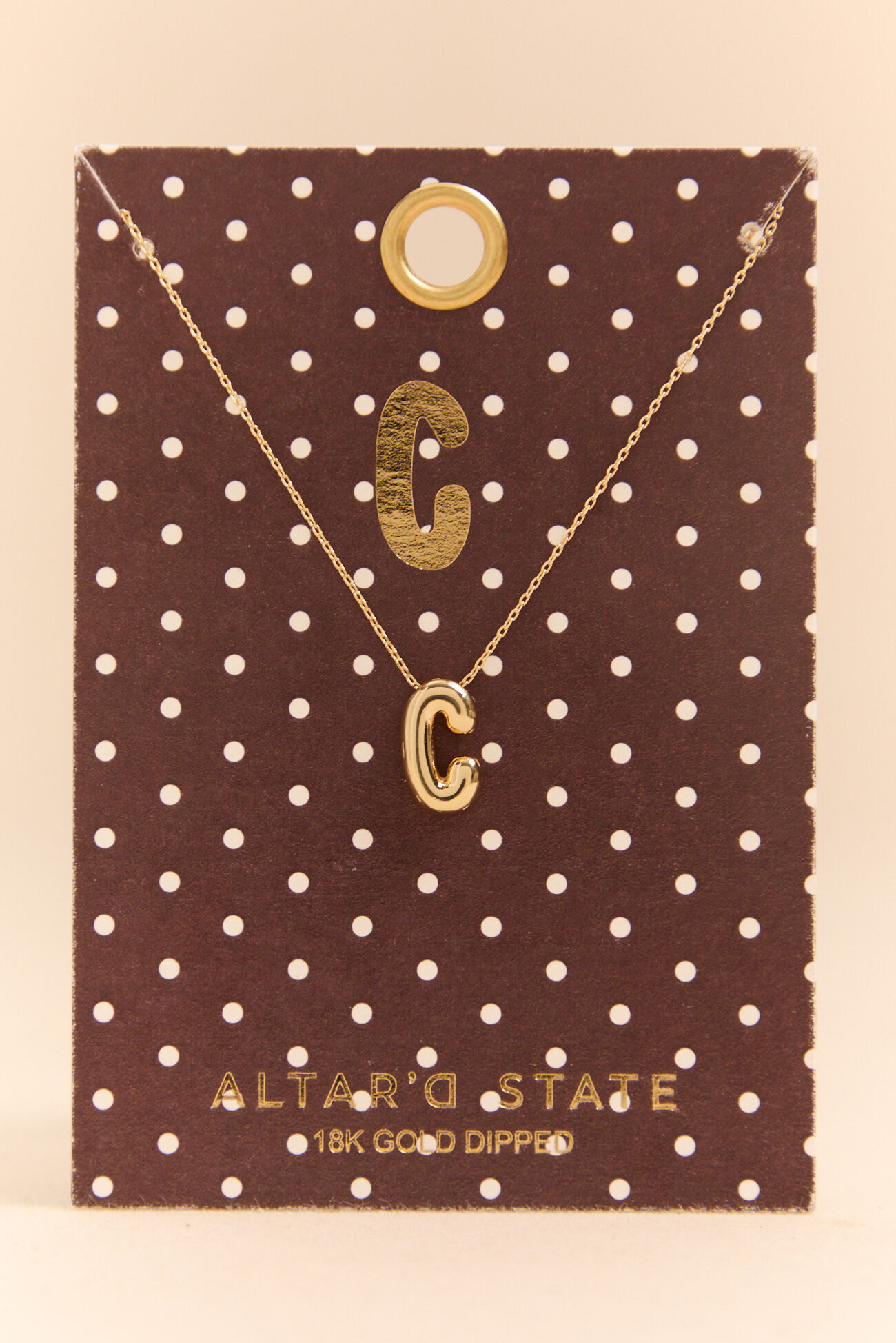 18k Gold C Bubble Monogram Necklace