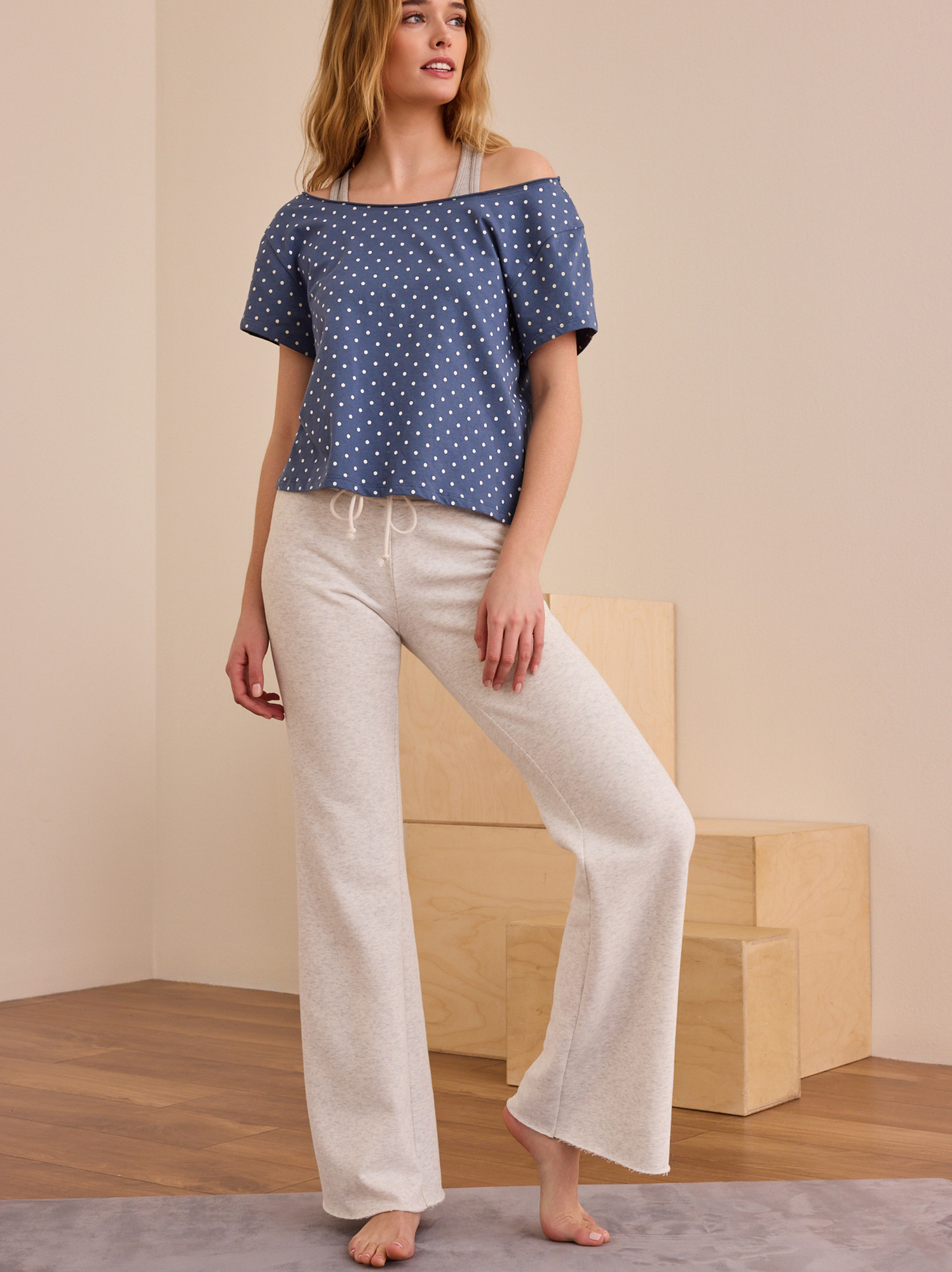 Volley Off The Shoulder Tee in Navy & Ivory | AS Revival
