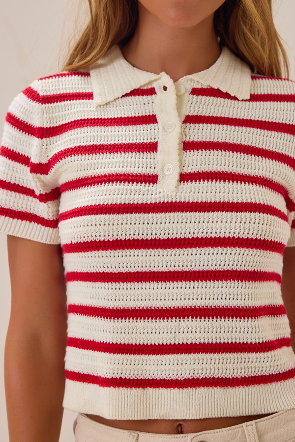 Bowie Stripe Knit Polo Detail 3 - Altar'd State