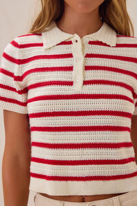 Bowie Stripe Knit Polo Detail 3 - Altar'd State