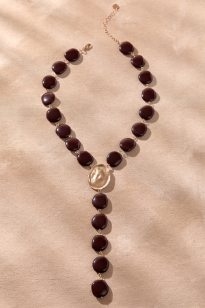 Burgundy Flat Beaded Y Necklace - Altar'd State - 