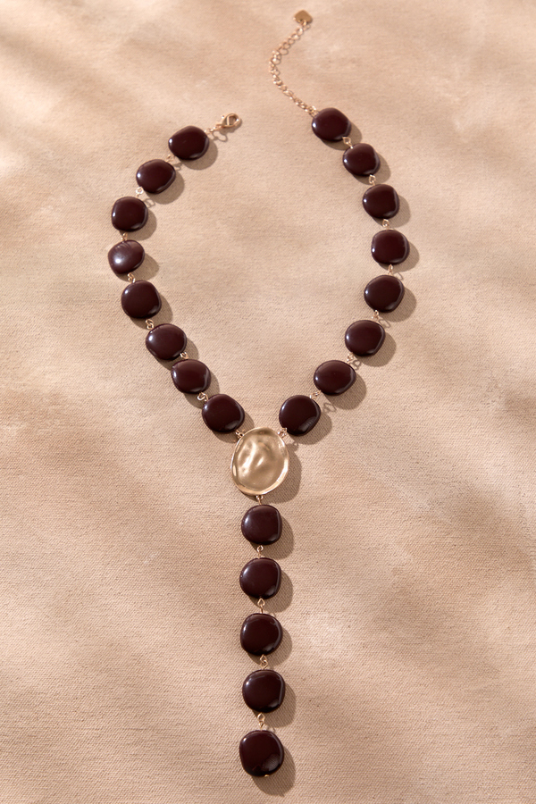 Burgundy Flat Beaded Y Necklace - Altar'd State