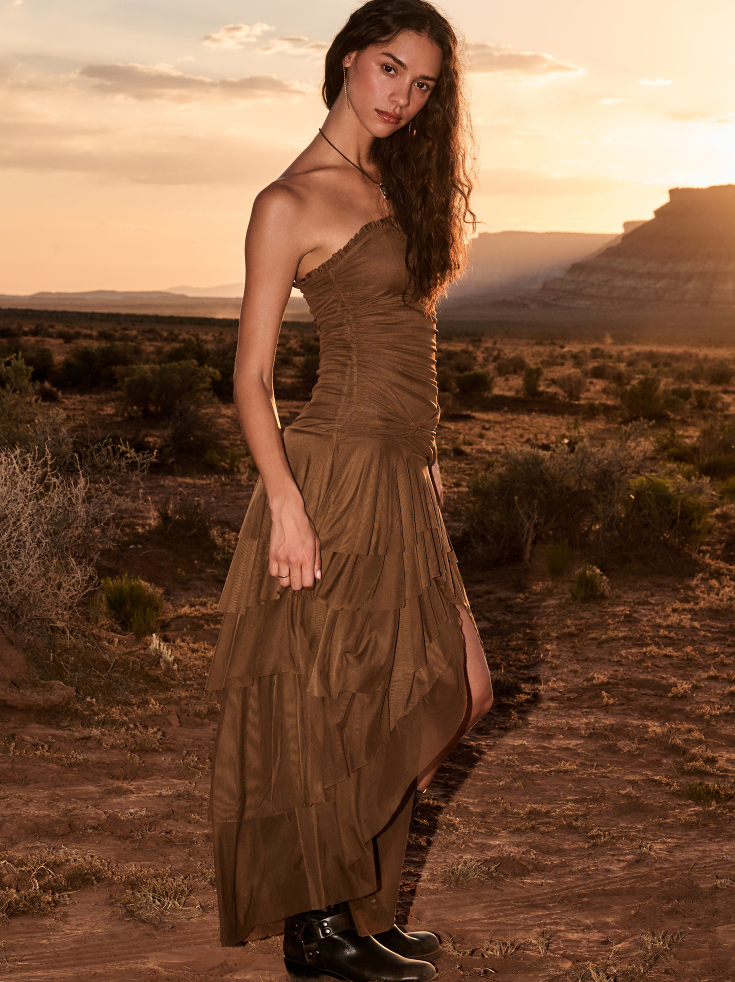 ardley maxi dress Ardley Taupe Maxi Dress  V-Neck & Pockets