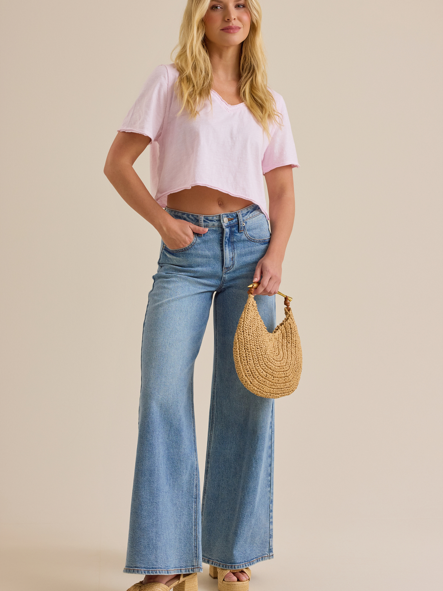 Vera Cropped Lace Tee in Light Pink | Altar'd State